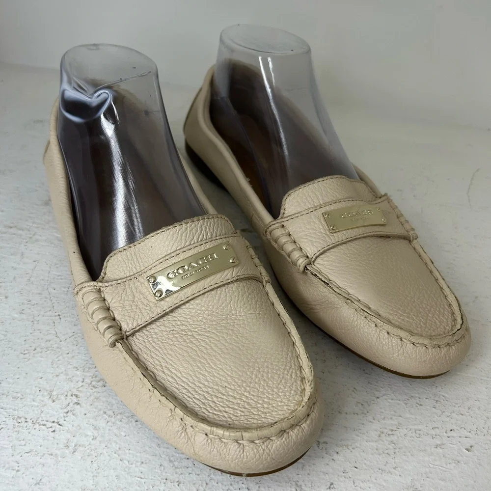 Coach Beige Leather Women’s Slip-Ons